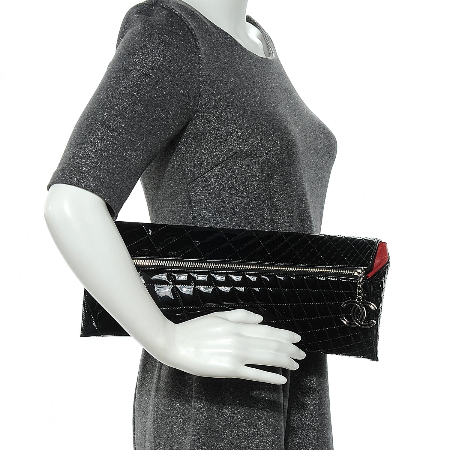 Chanel Patent Geometric Quilted Large Kaleidoscope Clutch Black 2 of 9