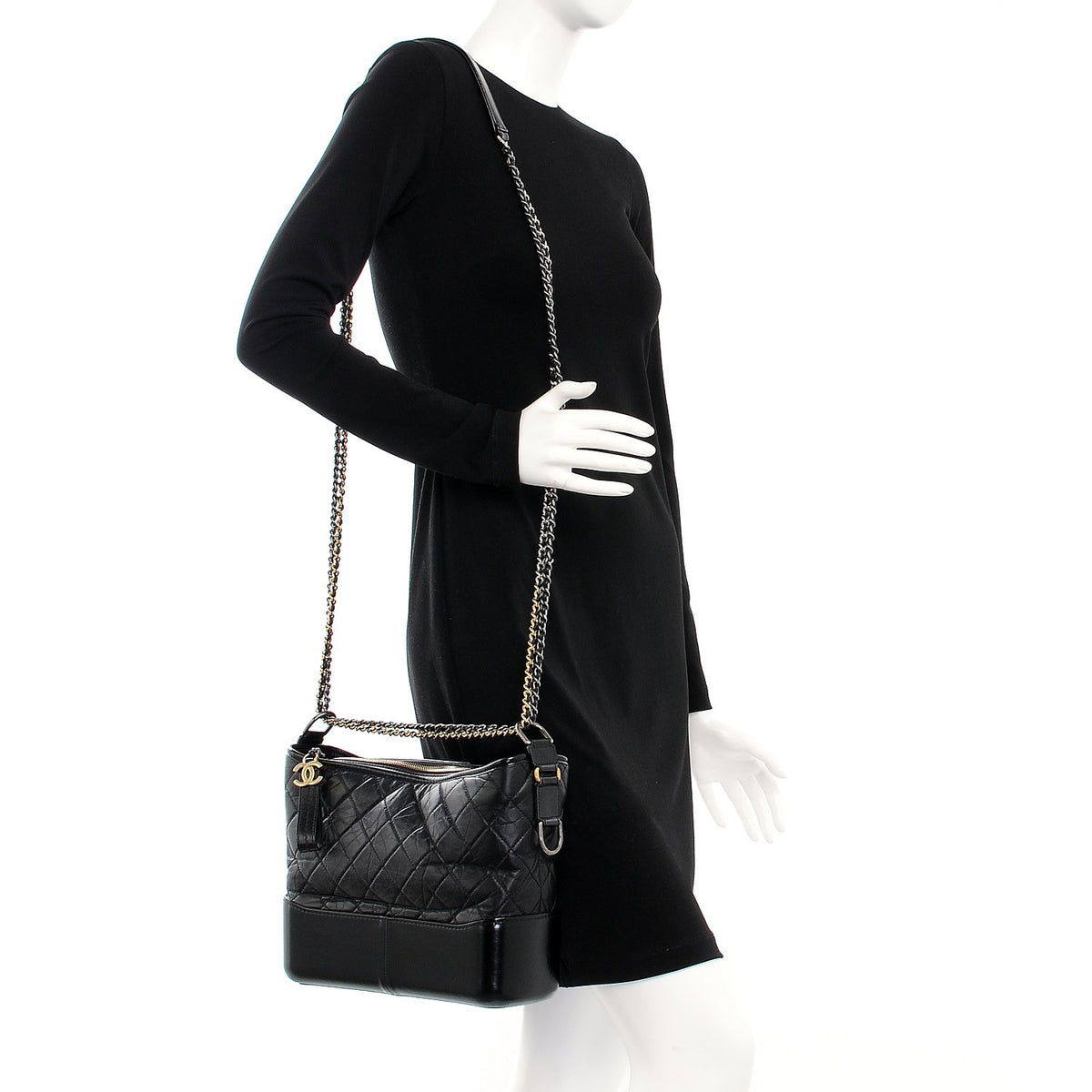 Chanel Aged Calfskin Quilted Medium Gabrielle Hobo Black 2 of 7
