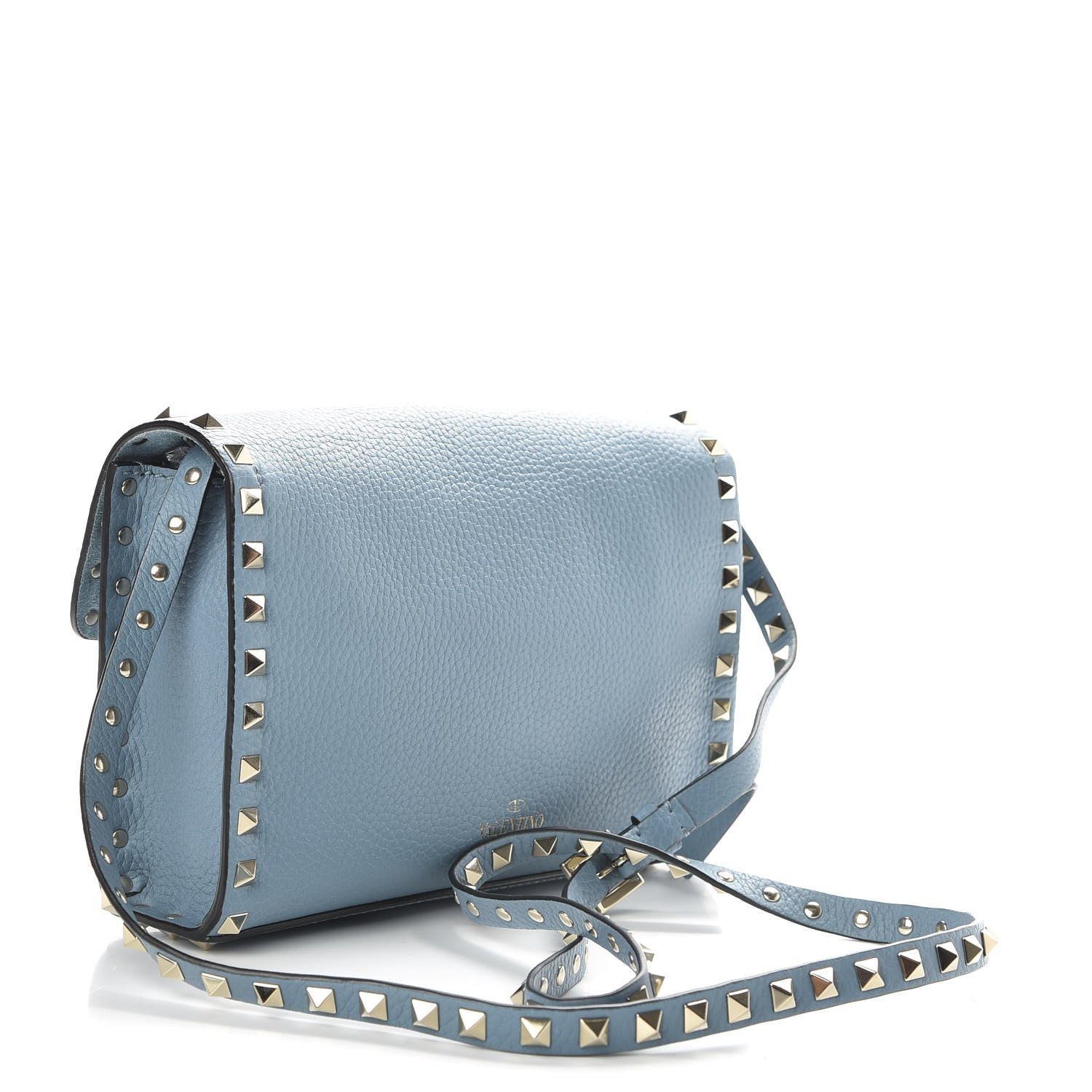 Valentino Garavani Pebbled Calfskin Medium Rockstud Flip Lock Crossbody Bag Blue 3 of 8
