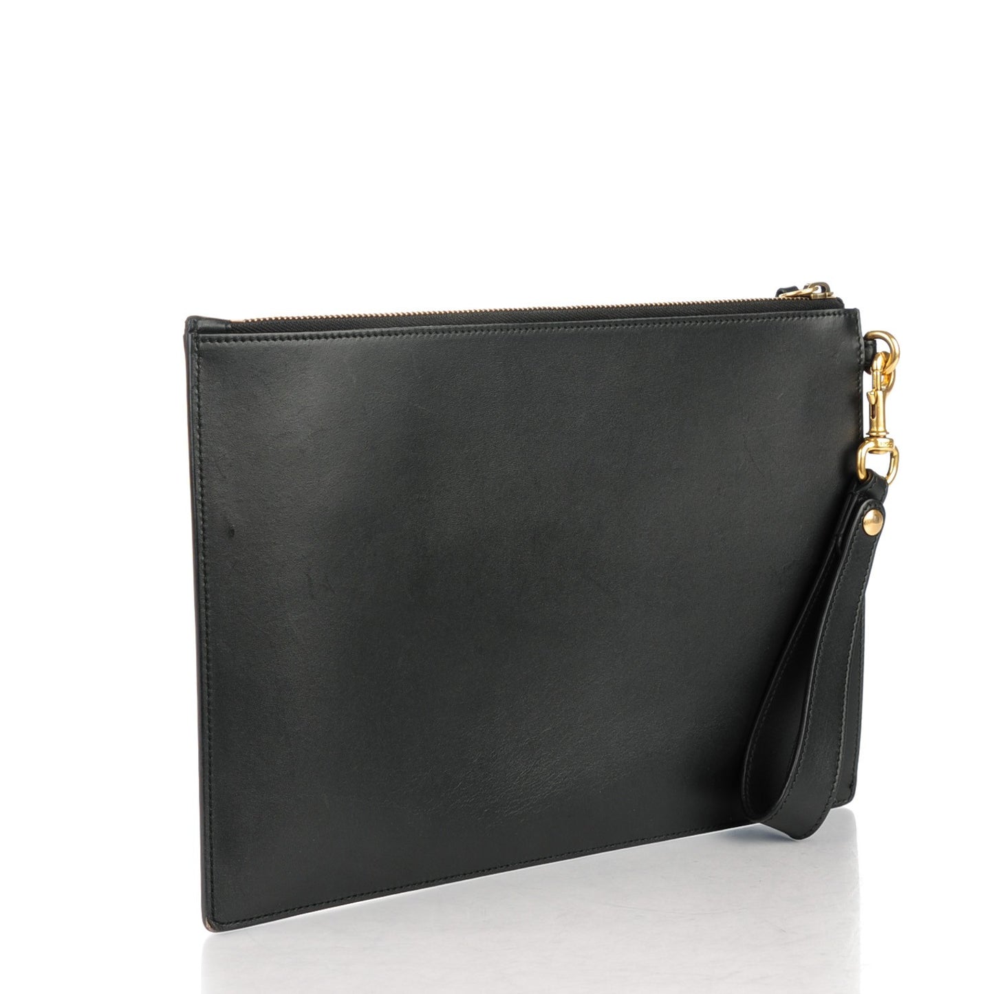 Calfskin Animalier Zip Wristlet Pouch Black