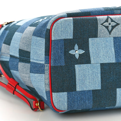 Louis Vuitton Denim Damier Monogram Patchwork Neverfull Blue Rouge 9 of 10
