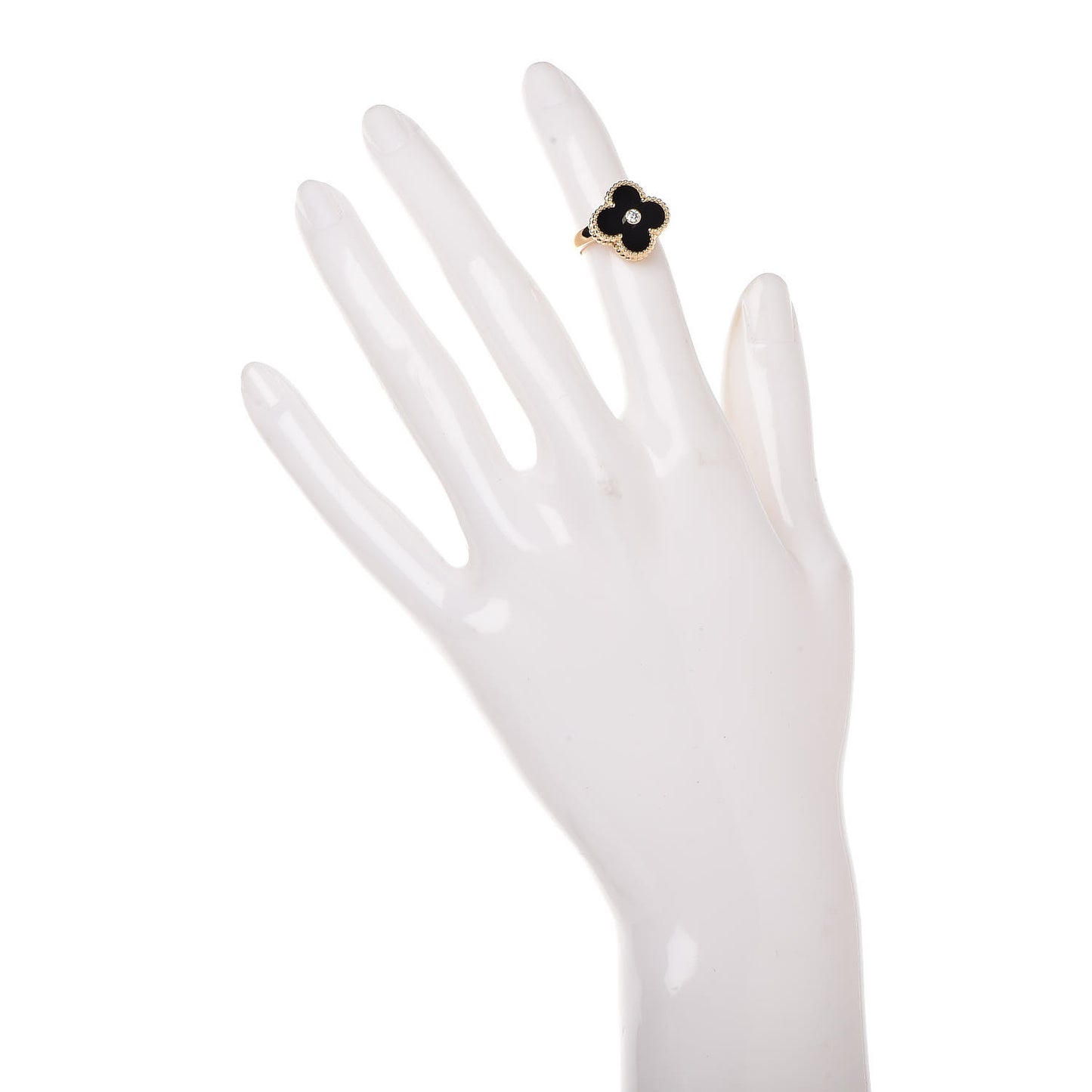 18K Yellow Gold Black Onyx Diamond Vintage Alhambra Ring 46 3.75