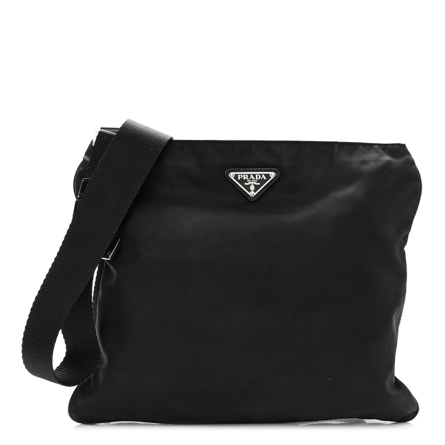 Nylon Saffiano Flat Messenger Bag Black