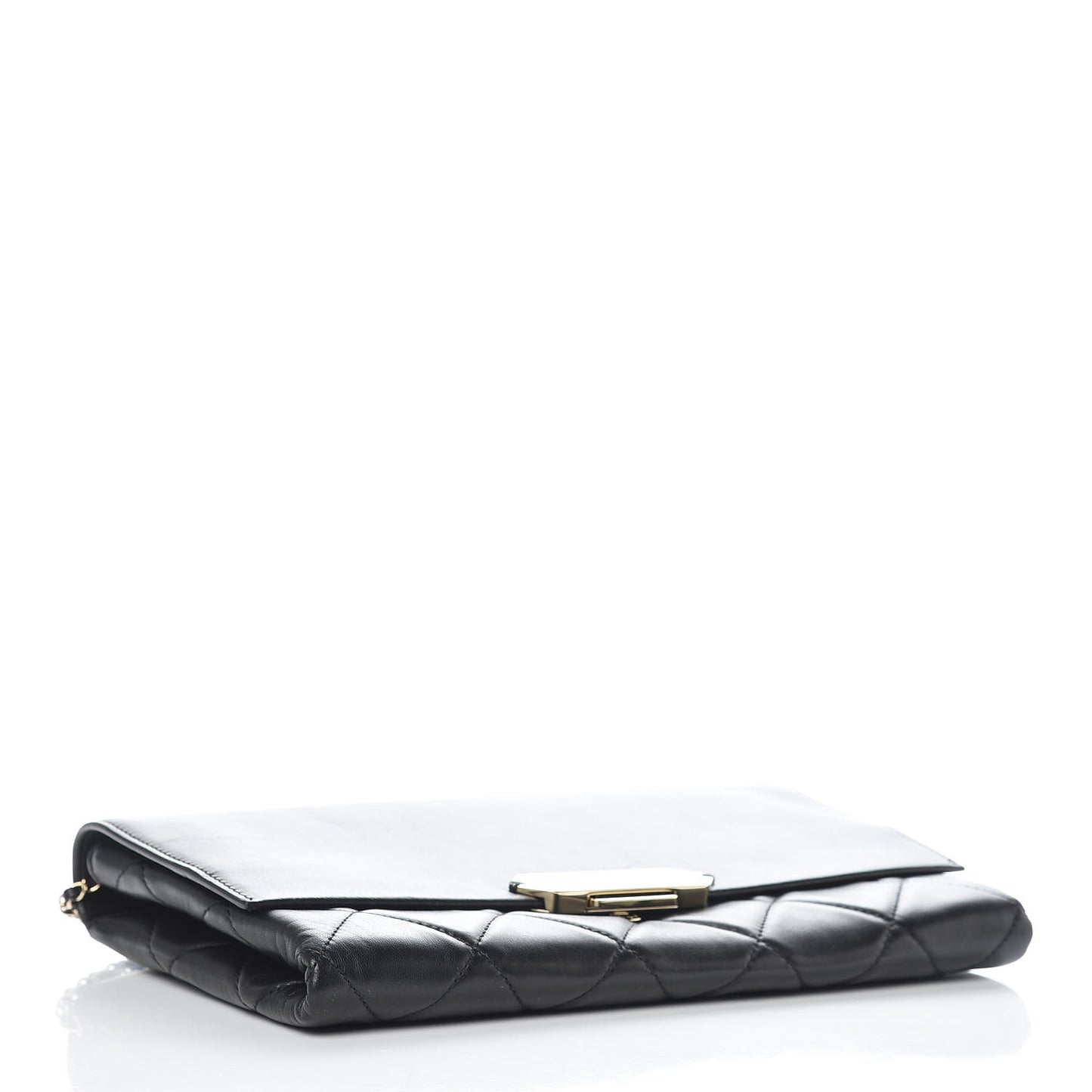 Lambskin Quilted Retro Label Clutch Black