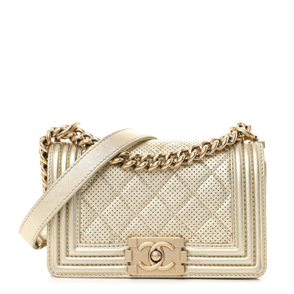 Chanel Metallic Calfskin Perforated Small Boy Flap Gold 1 of 10