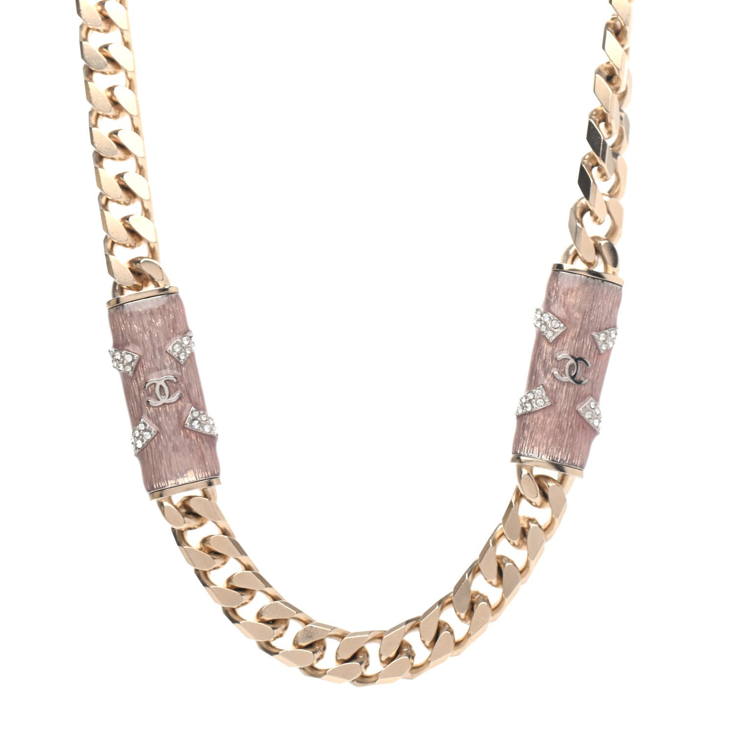 Chanel Crystal Strass CC Necklace Light Gold Pink 1 of 4