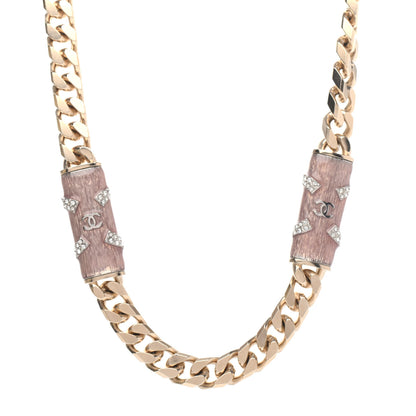 Chanel Crystal Strass CC Necklace Light Gold Pink 1 of 4