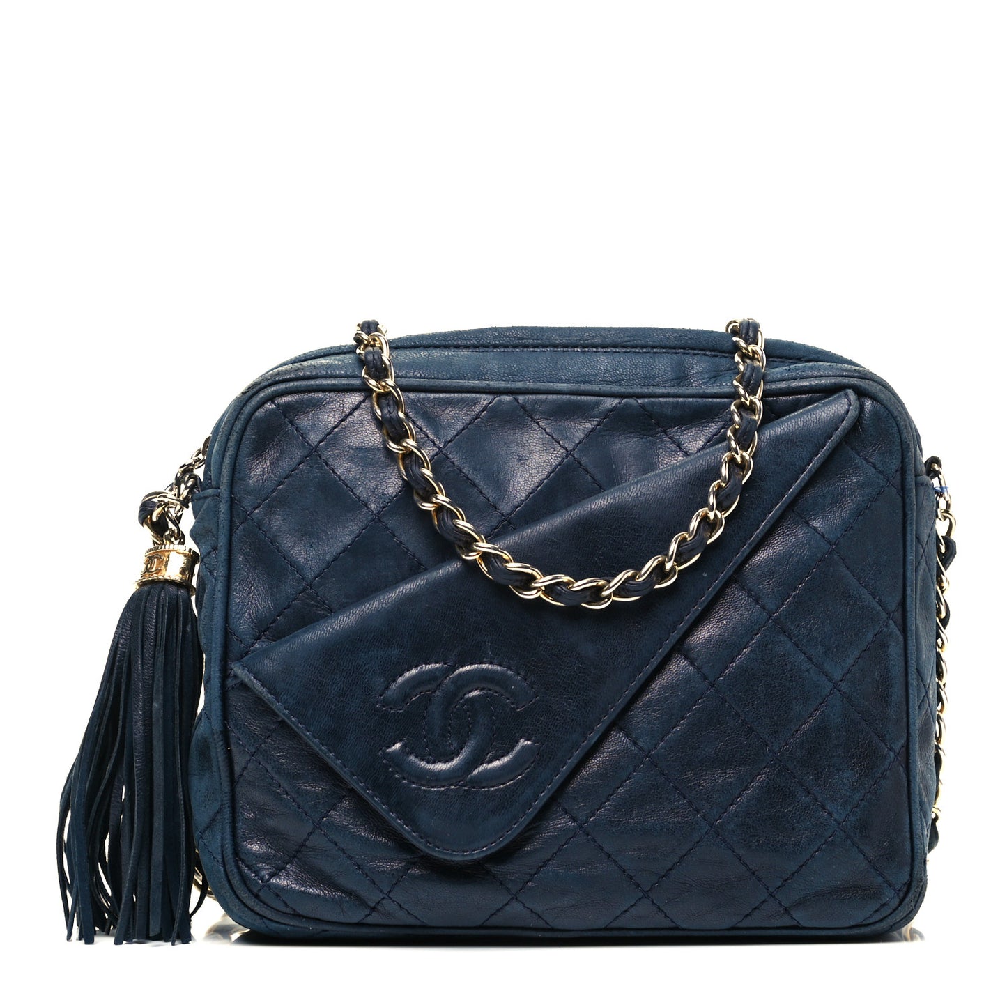 Lambskin Quilted CC Tassel Camera Case Blue