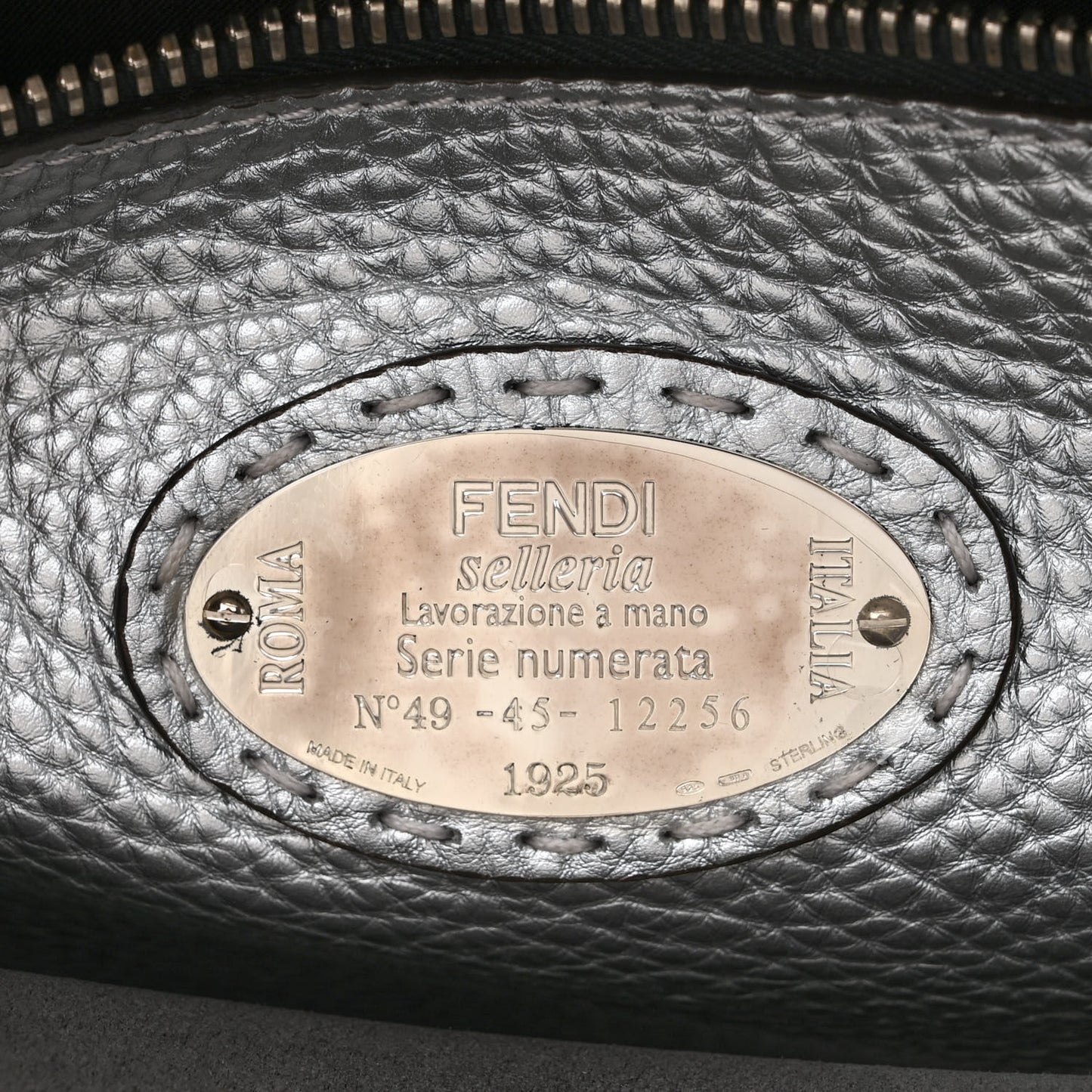 Metallic Cuoio Romano Selleria Metal Stitch Large Mens Peekaboo Iconic Essential Satchel Silver