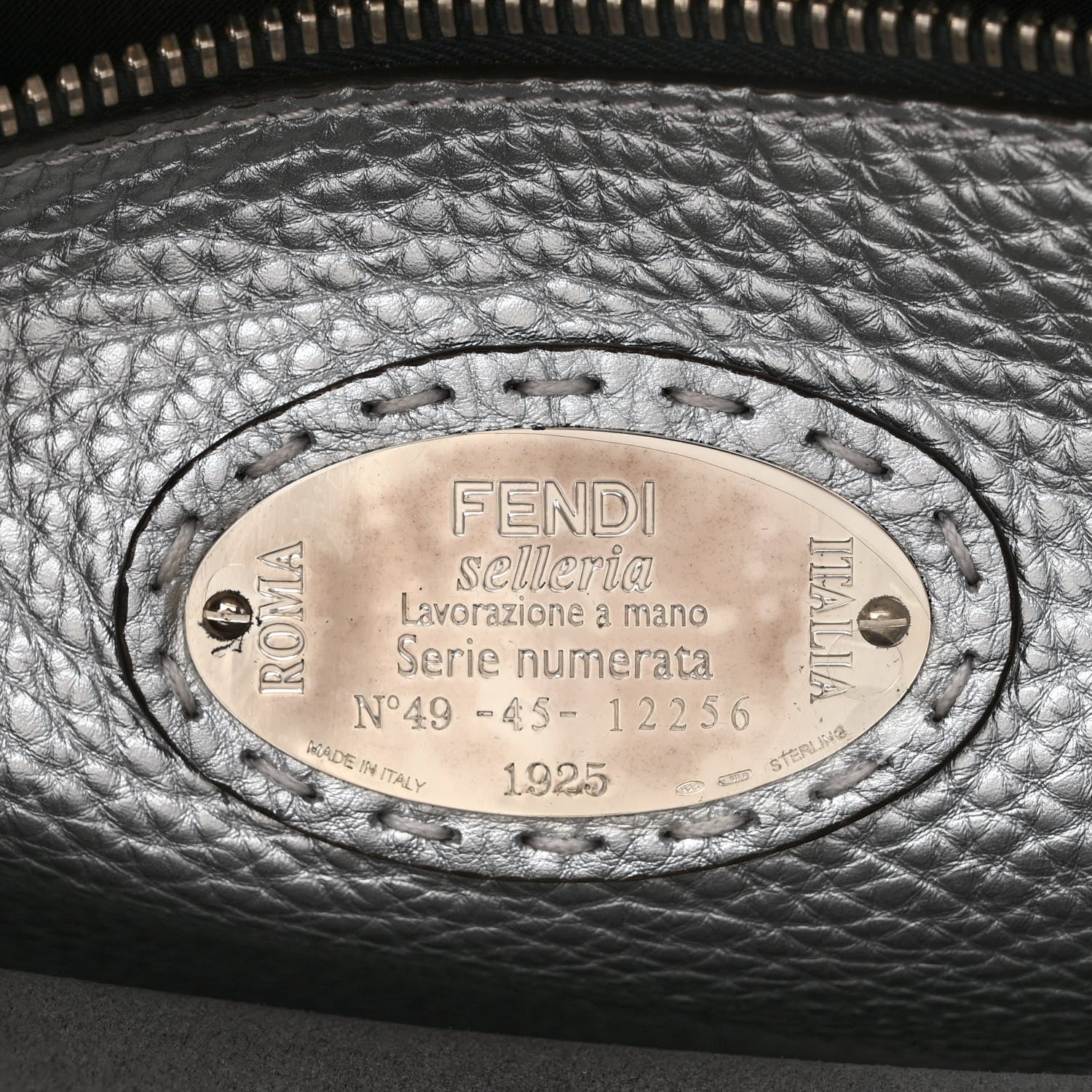 Fendi Metallic Cuoio Romano Selleria Metal Stitch Large Mens Peekaboo Iconic Essential Satchel Silver 7 of 14