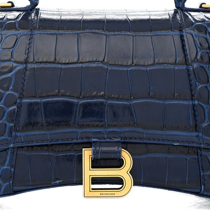 Balenciaga Shiny Calfskin Crocodile Embossed Small Hourglass Top Handle Bag Navy 11 of 14