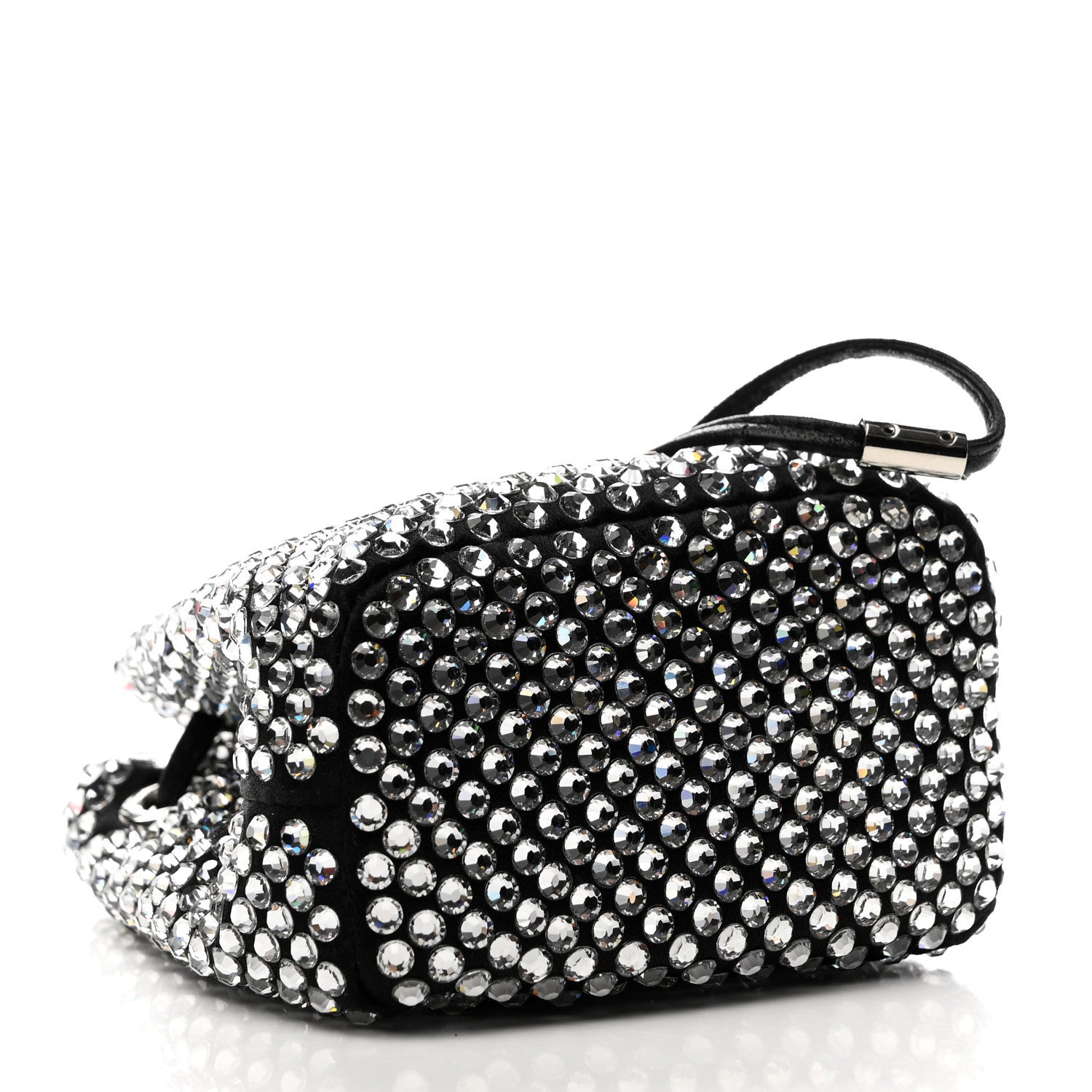 Prada Satin Crystal Metal Triangle Logo Mini Drawcord Pouch Shoulder Bag Cristal 4 of 8
