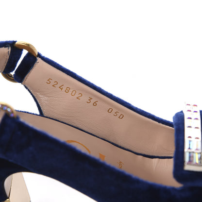 Gucci Velvet Crystal Square G Madelyn Slingbacks 36 Cobalt Blue 9 of 9