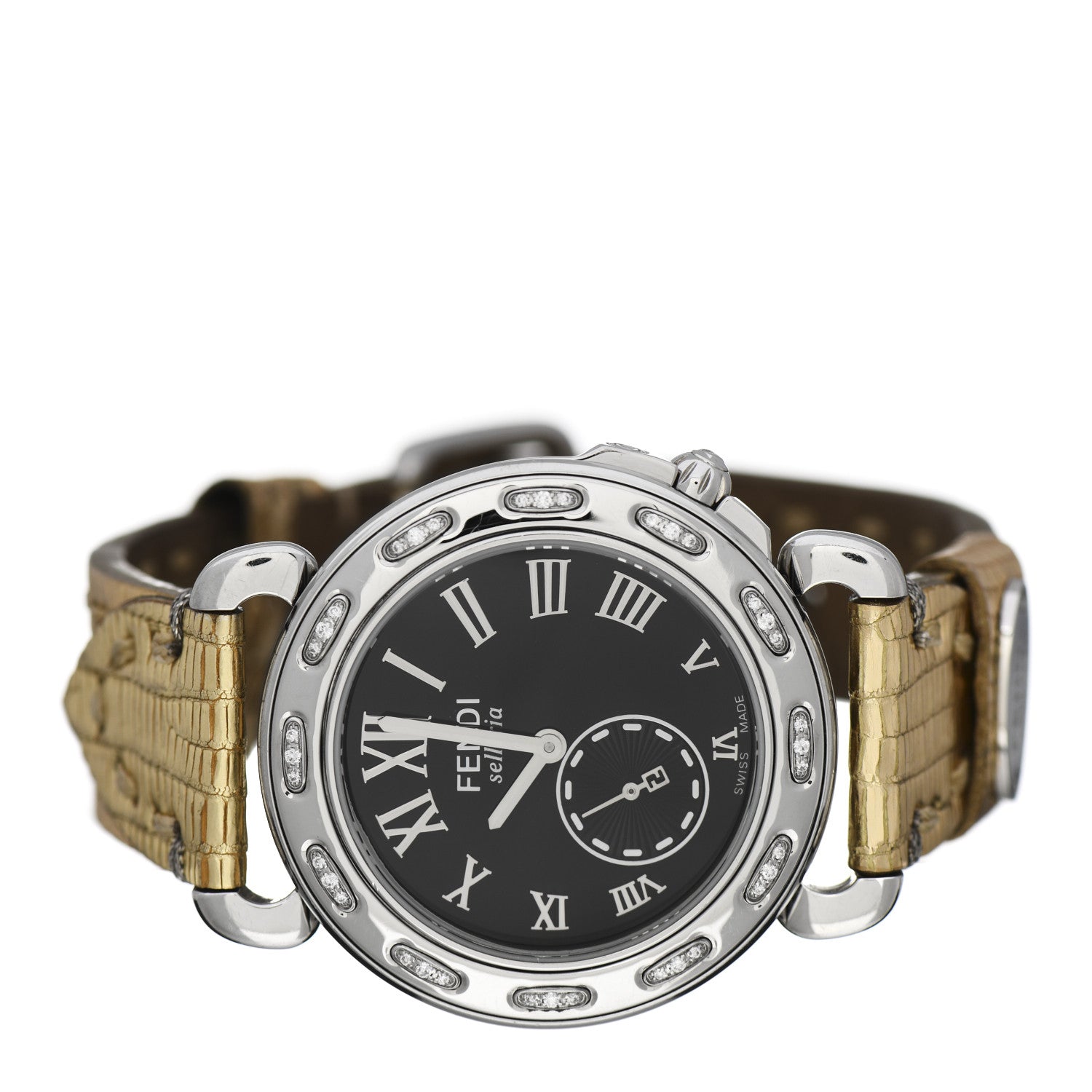 Fendi Stainless Steel Calfskin Diamond 37mm Selleria Quartz Watch Black 2 of 4