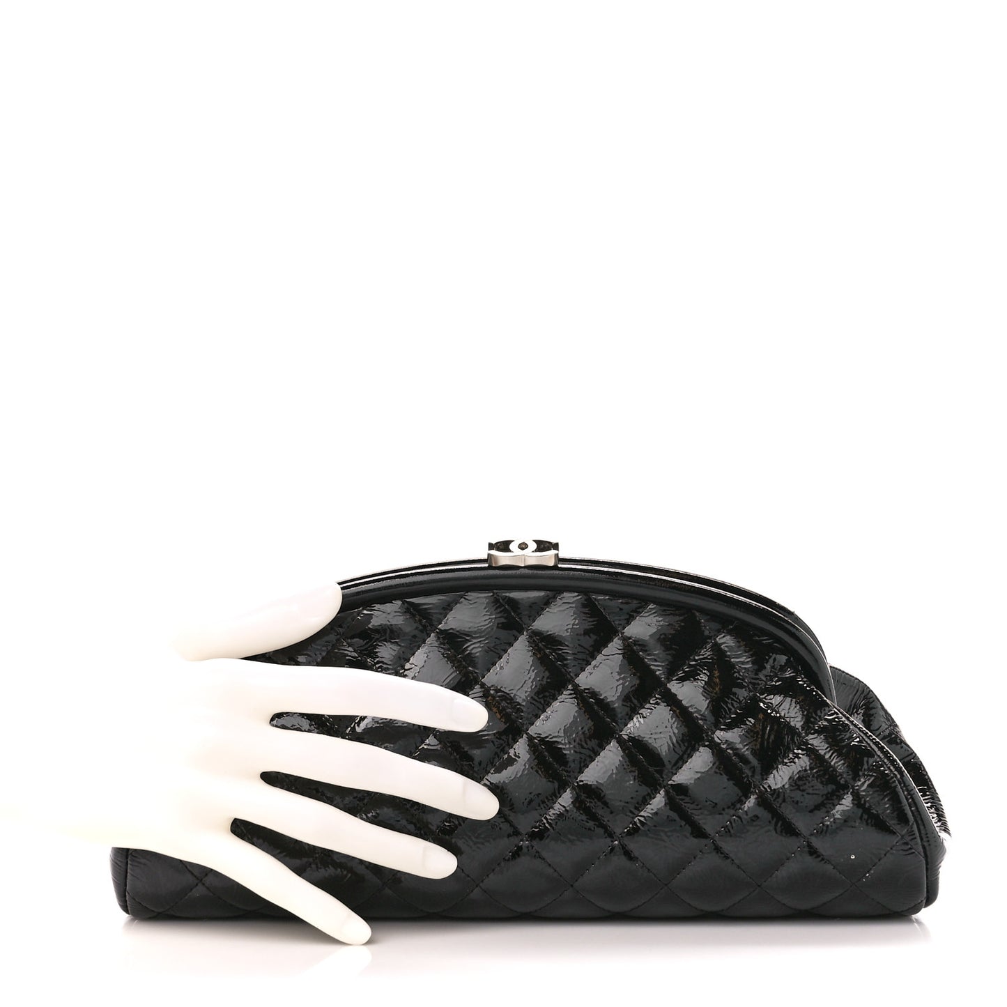 Distressed Patent Quilted Timeless Clutch Black