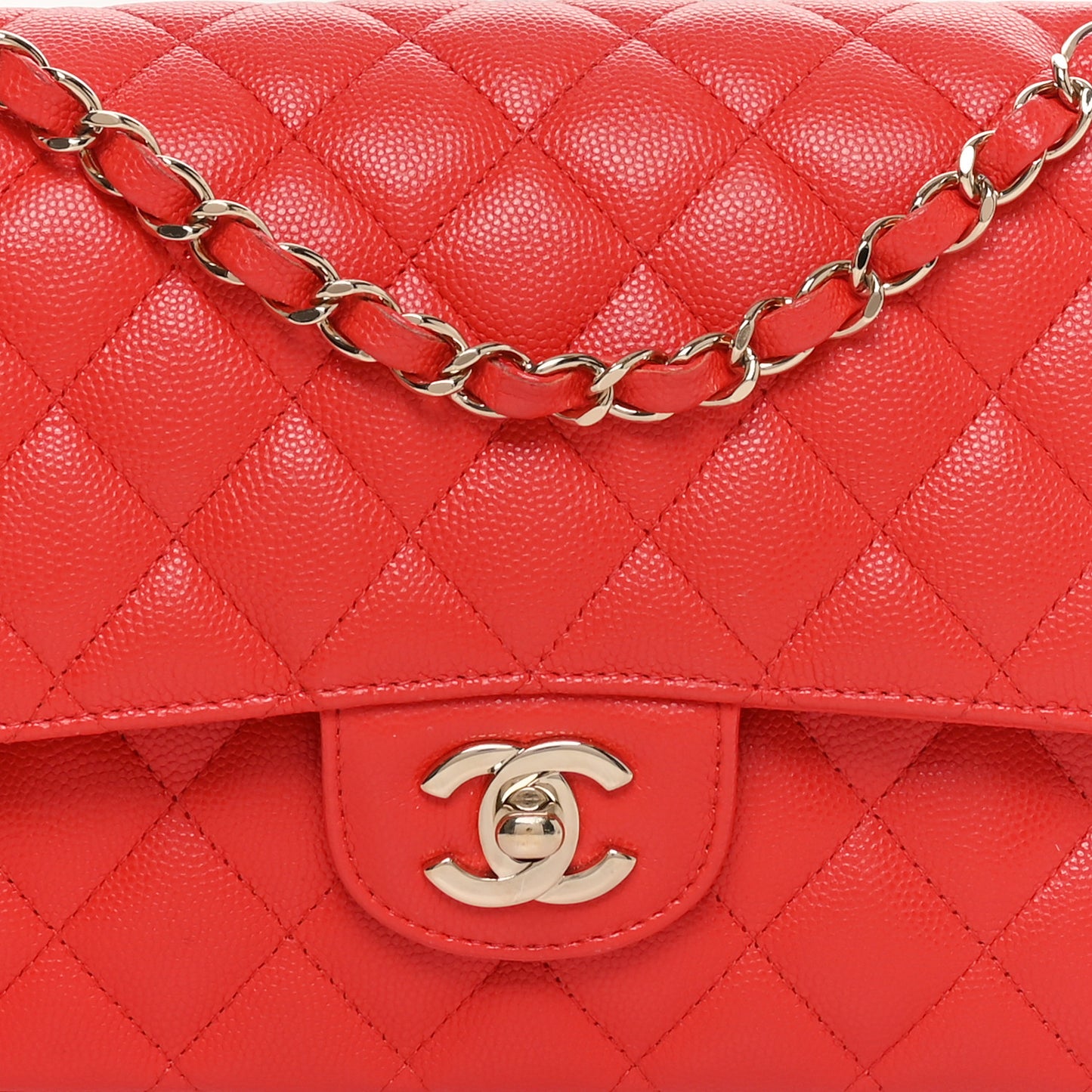 Caviar Quilted Medium Double Flap Red