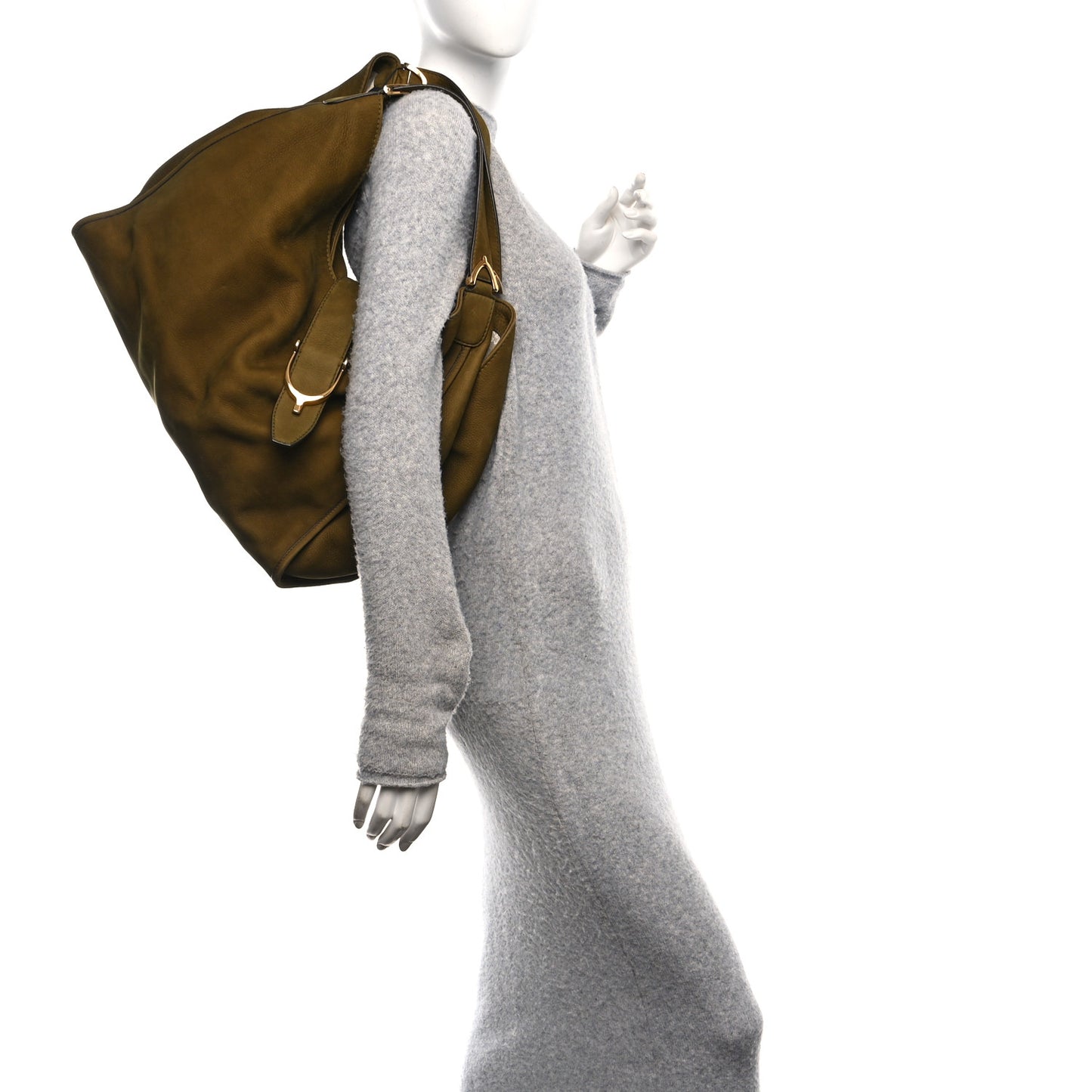 Nubuck Large Soft Stirrup Shoulder Bag Green