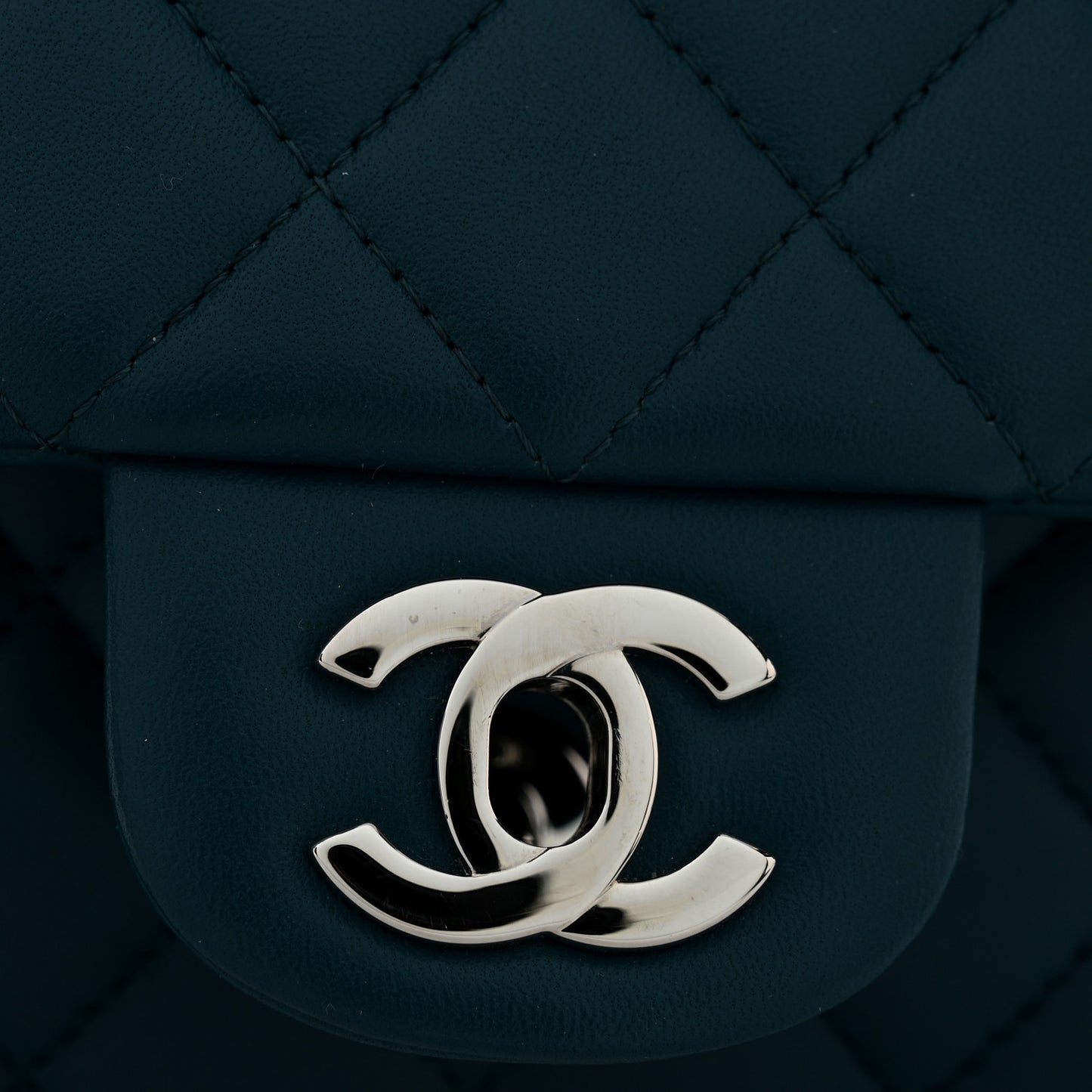 Lambskin Quilted Mini Rectangular Flap Dark Blue