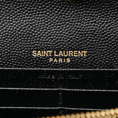 Saint Laurent Grain De Poudre Matelasse Chevron Monogram Chain Wallet Black 6 of 10