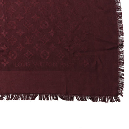 Louis Vuitton Silk Wool Monogram Shawl Wine Red 2 of 4