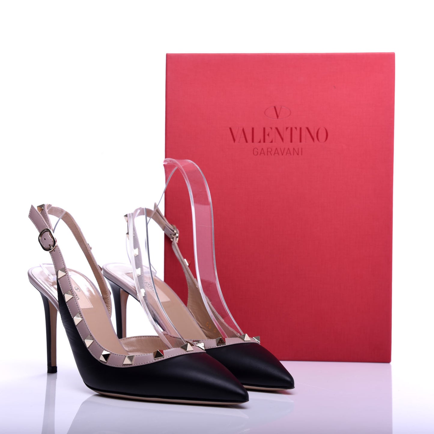 Calfskin Rockstud Half D'Orsay Slingback 85mm Pumps 39.5 Black Poudre
