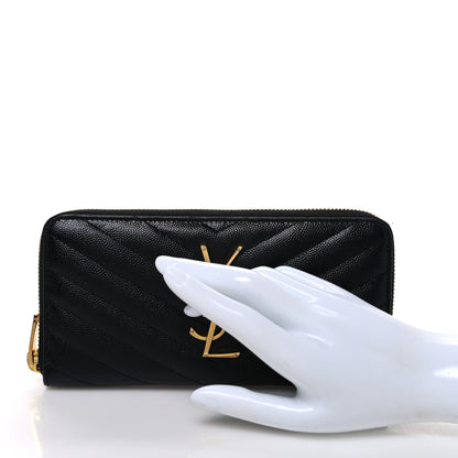 Saint Laurent Grain De Poudre Matelasse Chevron Monogram Zip Around Wallet Black 2 of 6