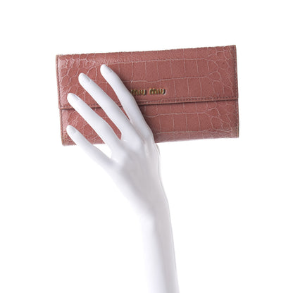 Miu Miu Crocodile Embossed Saint Cocco Lux Continental Flap Wallet Antico 2 of 9