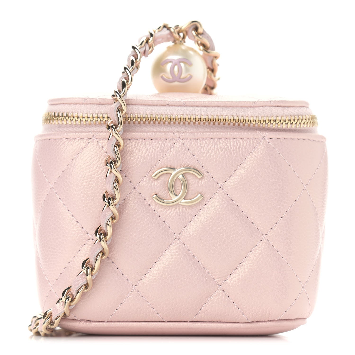 Chanel Iridescent Caviar Quilted Mini Pearl On Top Vanity Case With Chain Light Pink 1 of 9