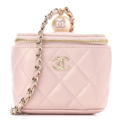 Chanel Iridescent Caviar Quilted Mini Pearl On Top Vanity Case With Chain Light Pink 1 of 9