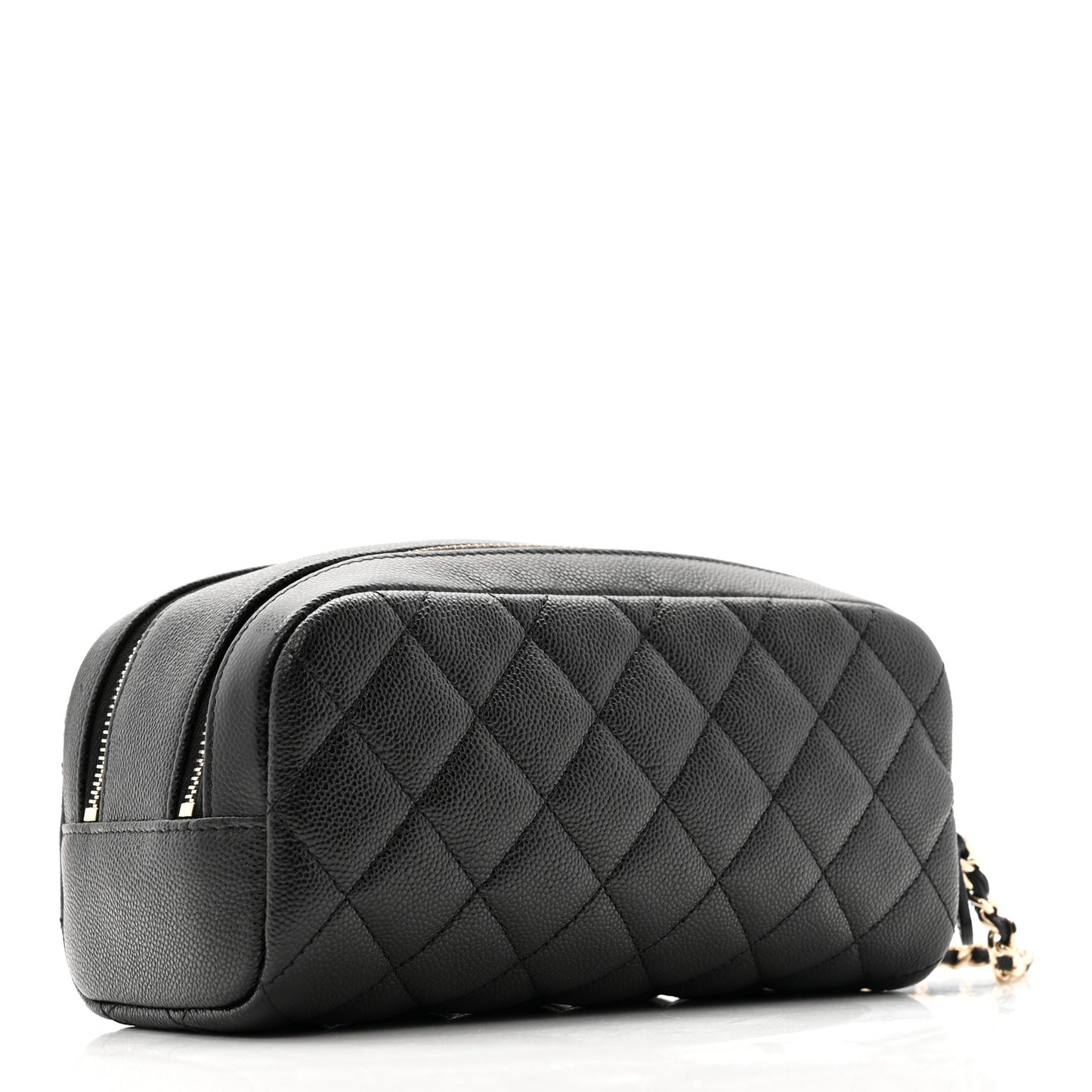 Caviar Quilted Toiletry Case With Chain Black