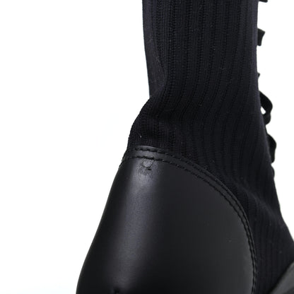 Fendi Calfskin Stretch Fabric FF Rockoko Tall Biker Boots 35 Tobacco Black Marino 8 of 10