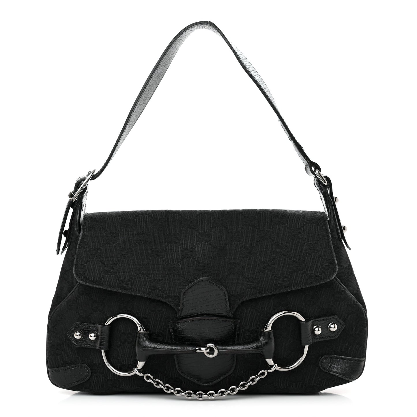 Monogram Horsebit Chain Flap Shoulder Bag Black