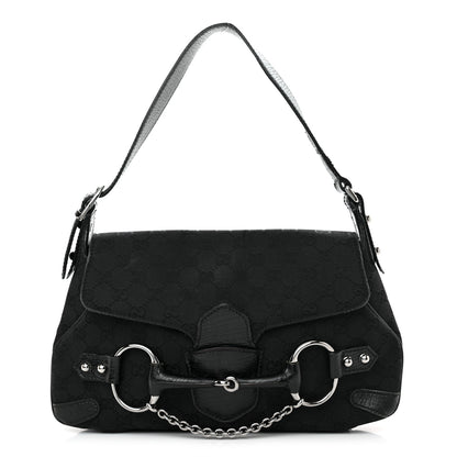 Gucci Monogram Horsebit Chain Flap Shoulder Bag Black 1 of 18