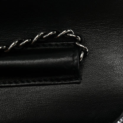 Chanel Metallic Snakeskin Quilted Beaded Chain Clutch Black Silver 23 of 23