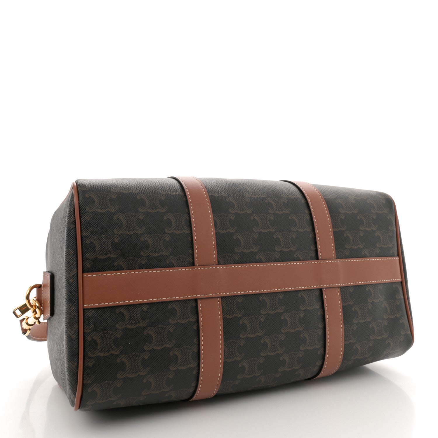 Celine Triomphe Canvas Calfskin Large Boston Bag Tan 4 of 10