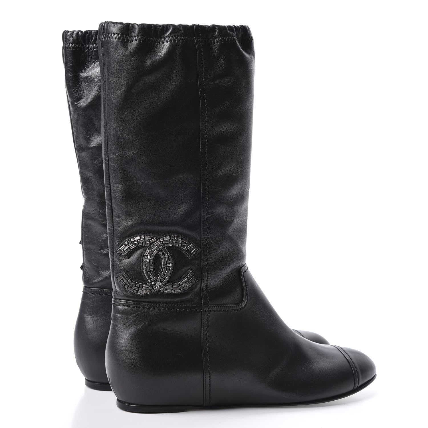 Chanel Lambskin Beaded CC Boots 37.5 Black 4 of 8
