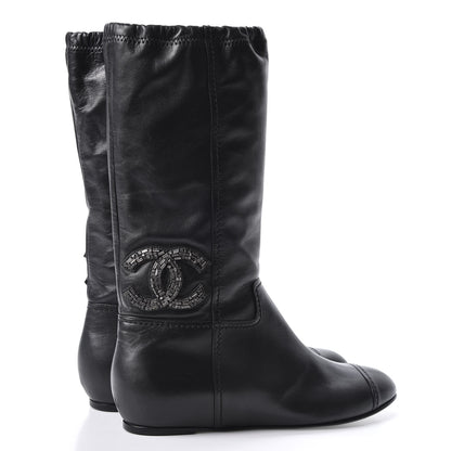 Chanel Lambskin Beaded CC Boots 37.5 Black 4 of 8