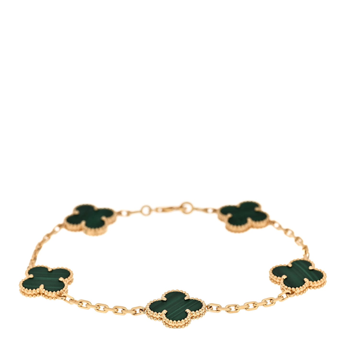 18K Yellow Gold Malachite 5 Motifs Vintage Alhambra Bracelet