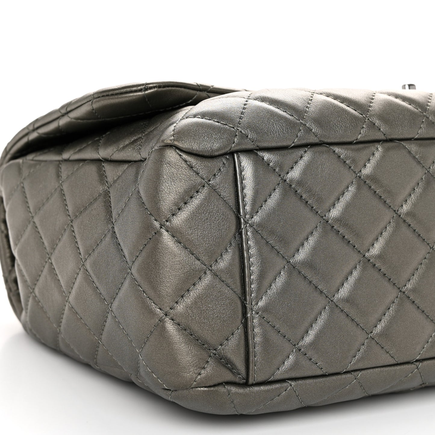 Metallic Calfskin Quilted Small XXL Travel Flap Bag Dark Silver