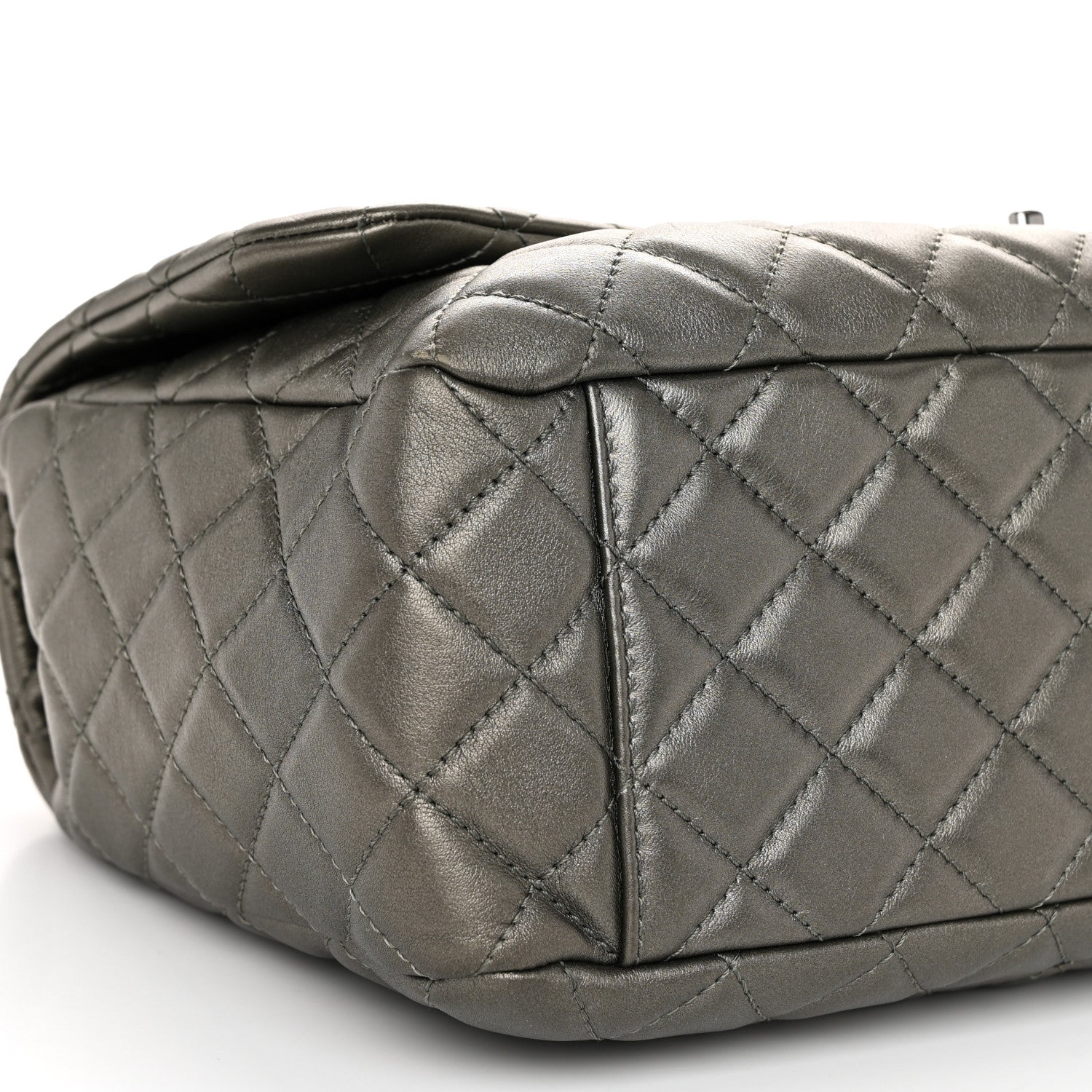 Chanel Metallic Calfskin Quilted Small XXL Travel Flap Bag Dark Silver 9 of 10