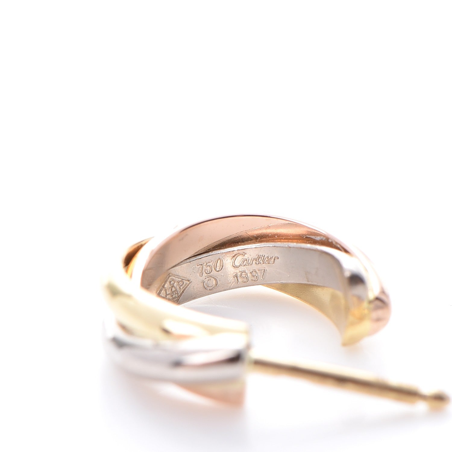 Cartier 18K Pink Yellow White Gold 13mm Trinity Hoop Earrings 5 of 6