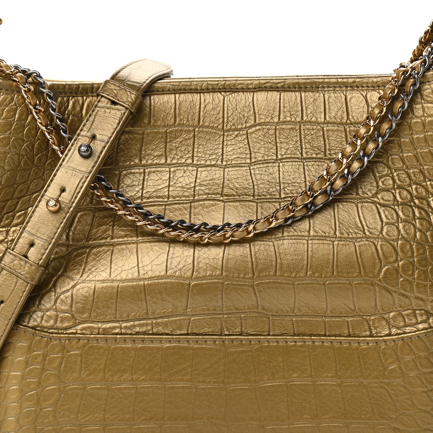 Metallic Calfskin Crocodile Embossed Medium Gabrielle Cocodile Hobo Gold