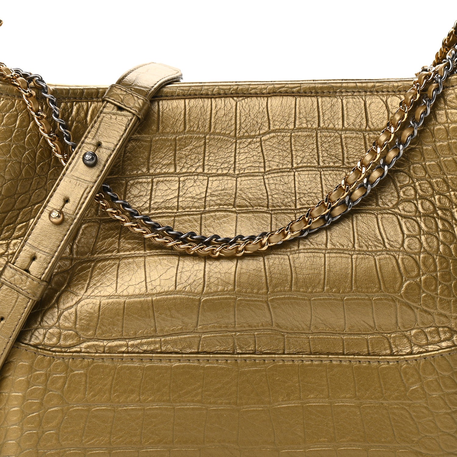 Chanel Metallic Calfskin Crocodile Embossed Medium Gabrielle Cocodile Hobo Gold 8 of 10