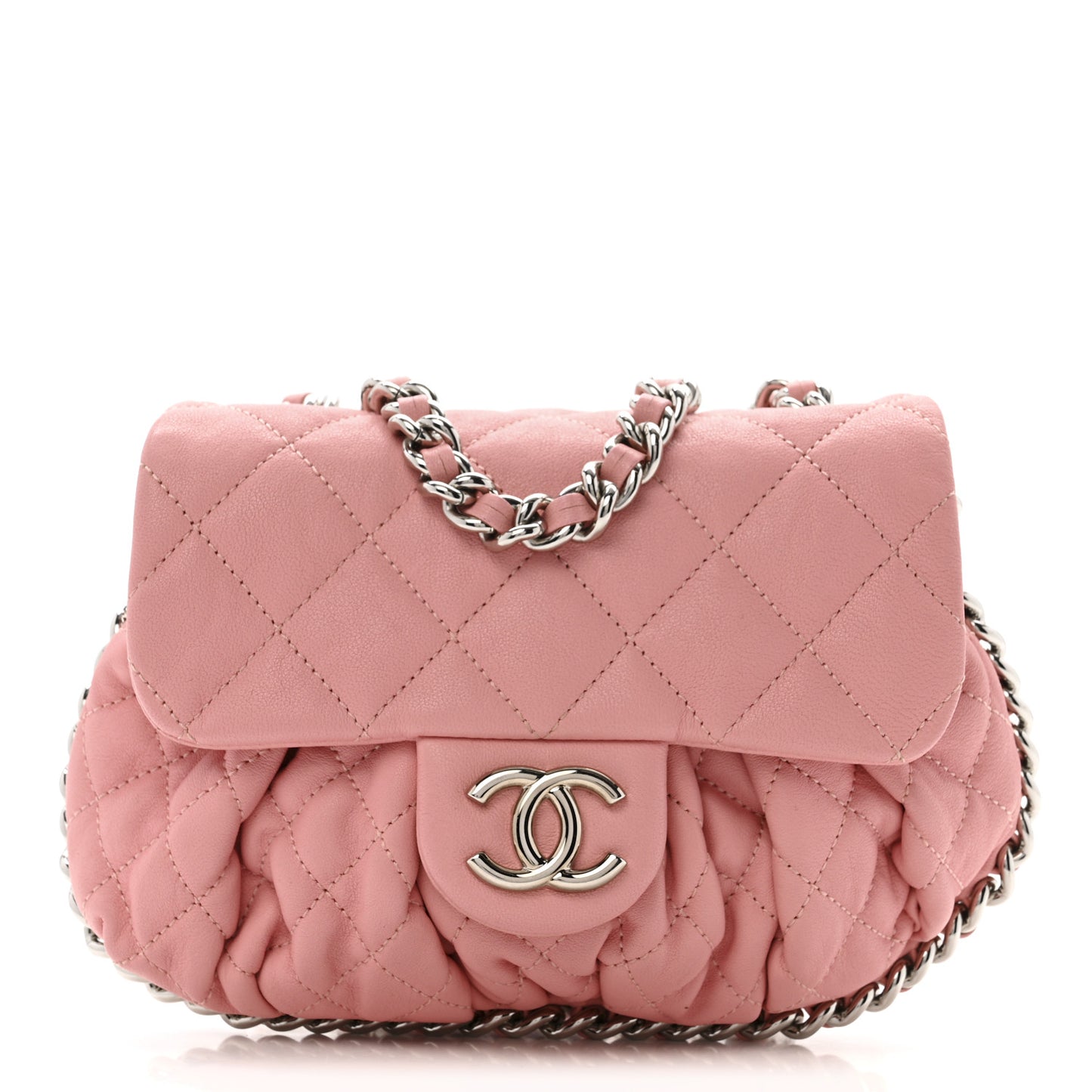 Washed Lambskin Quilted Mini Chain Around Messenger Pink