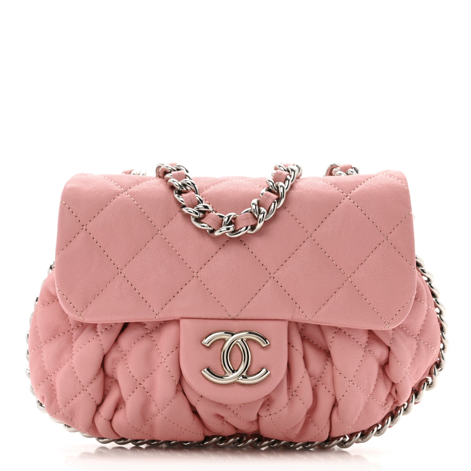 Chanel Washed Lambskin Quilted Mini Chain Around Messenger Pink 1 of 12