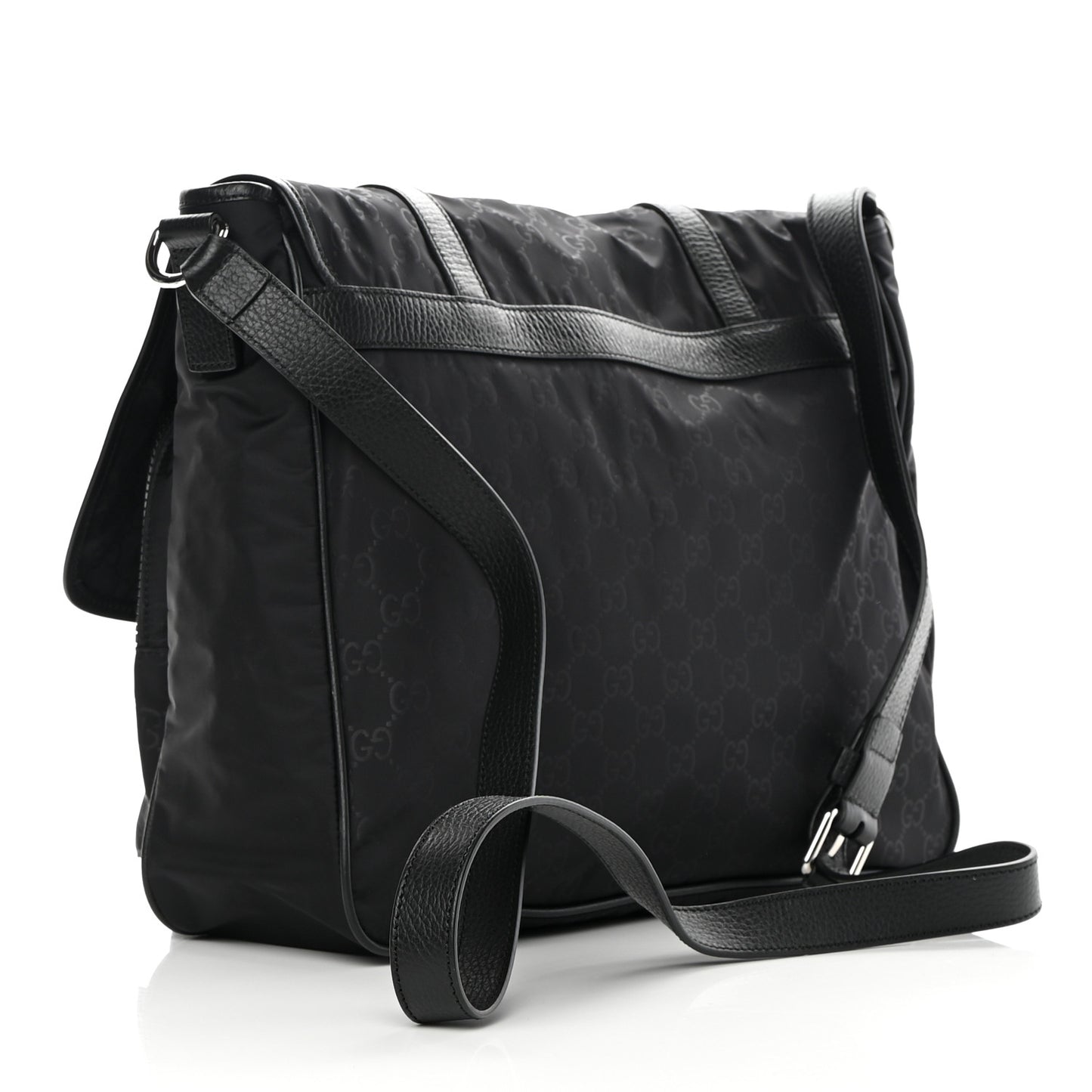 Nylon Monogram Double Buckle Flap Messenger Bag Black