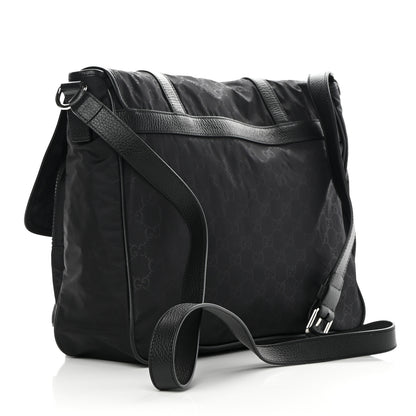 Gucci Nylon Monogram Double Buckle Flap Messenger Bag Black 3 of 10