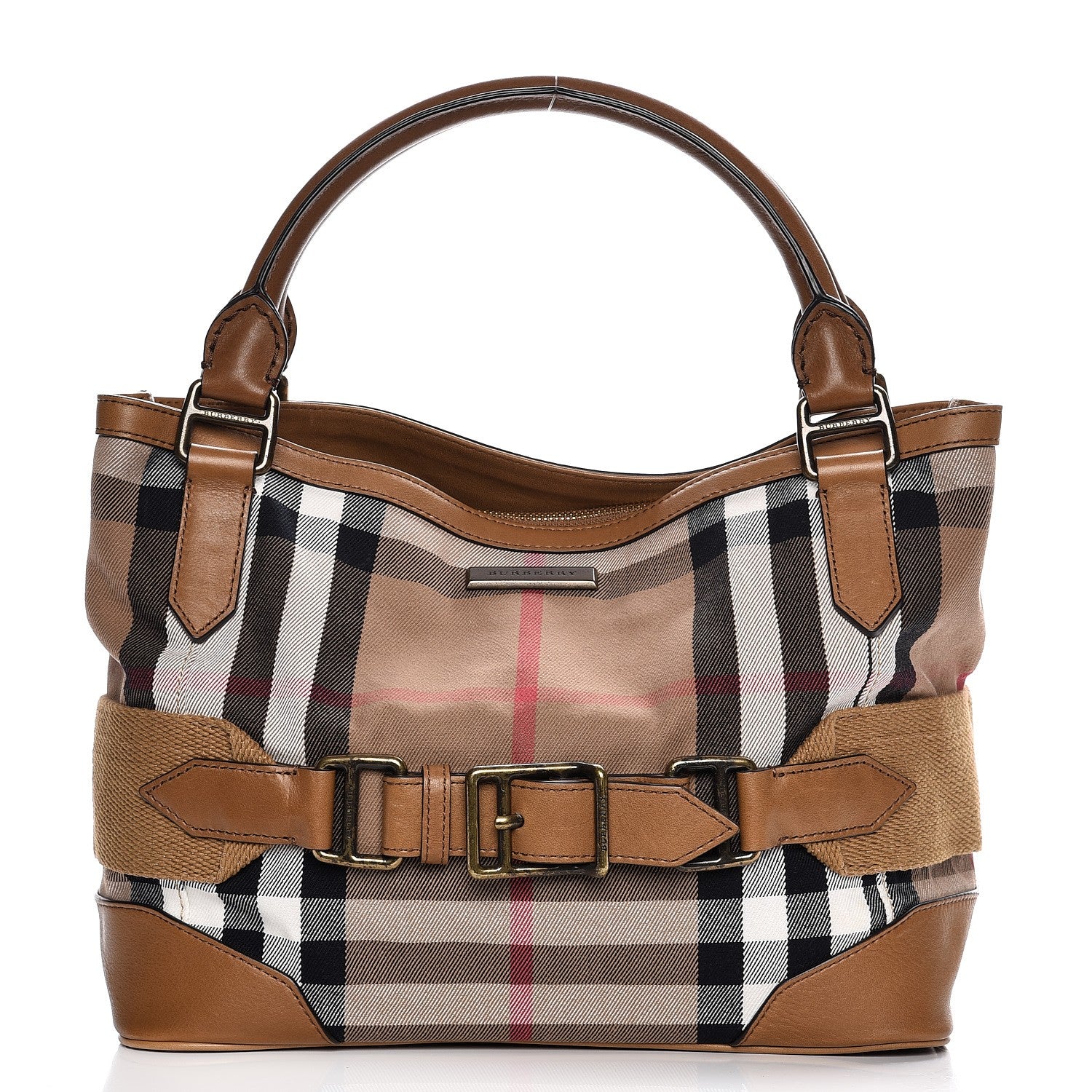 Burberry Canvas House Check Parsons Shoulder Bag Saddle Brown 1 of 10