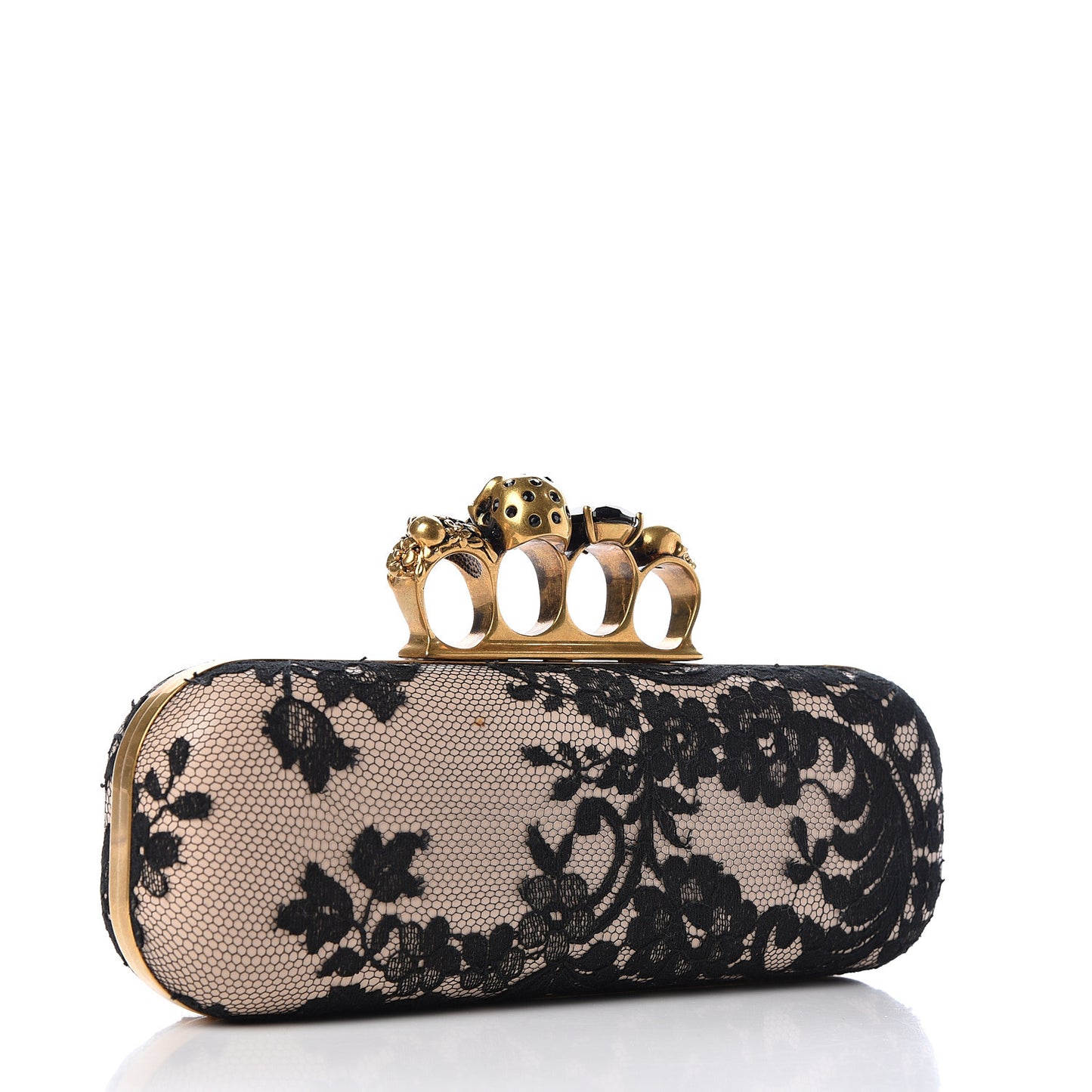 Lace Knuckle Duster Clutch Black Beige