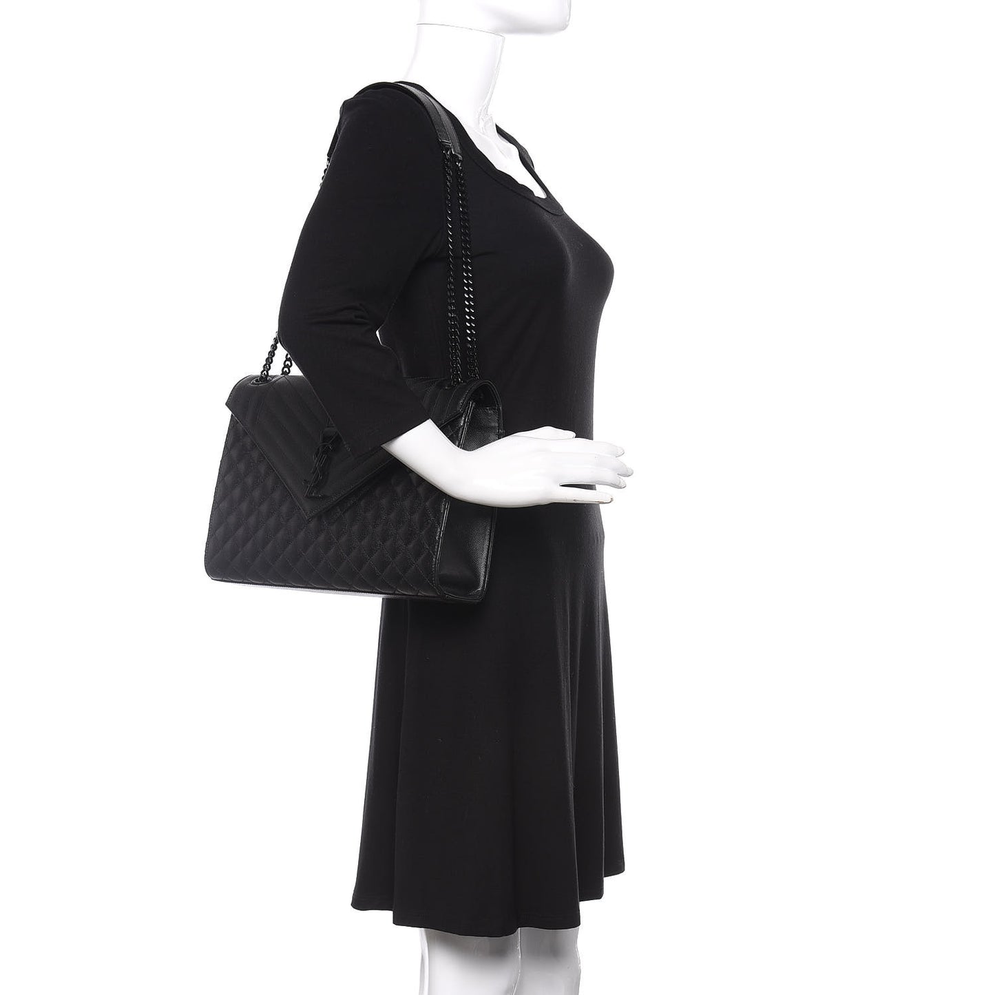 Grain De Poudre Textured Mixed Matelasse Large Triquilt Monogram Monochrome Satchel Black